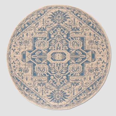 Safavieh 6 ft 7 in. x 6 ft 7 in. Beach House Southwestern Round Indoor & Outdoor Area Rugs; Blue & Creme BHS138M-6R